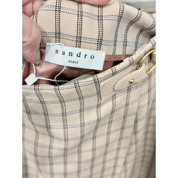 Sandro Meredith Checkered Twill Mini Faux Wrap Skirt Nude Beige Women's Size 1 - Picture 6 of 8